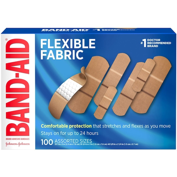 Band-Aid Flexible Fabric Adhesive Bandages, Assorted Sizes, Box of 100 Bandages, 100PK JOJ115078 - main